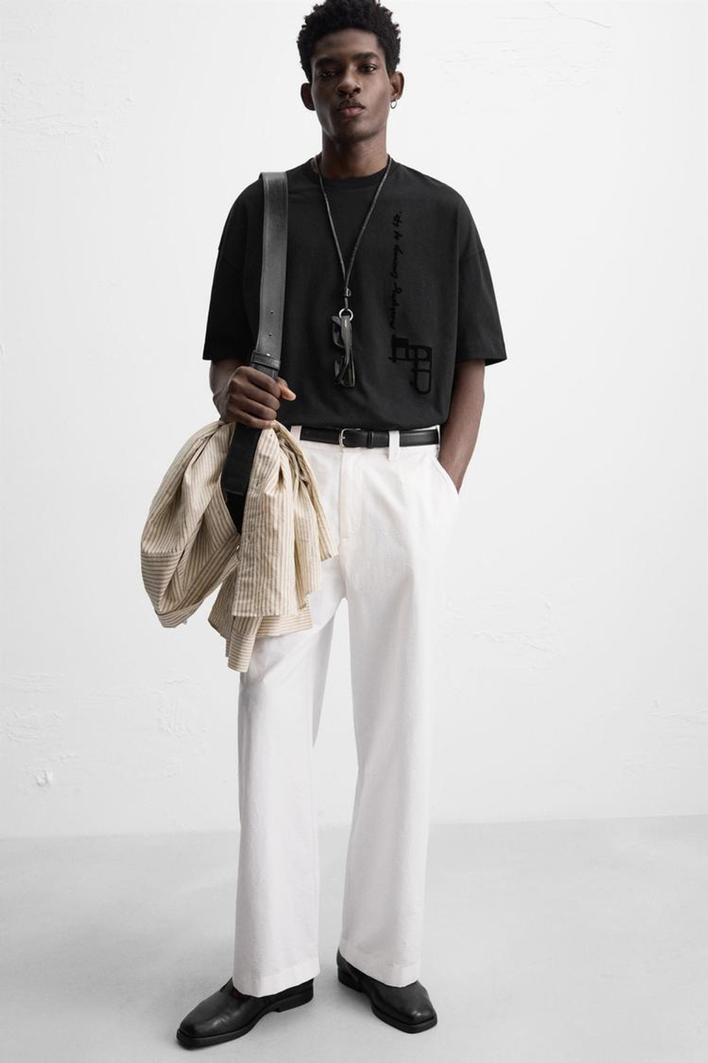 ZARA ФУТБОЛКА С НАДПИСЬЮ, ЧЕРНЫЙ