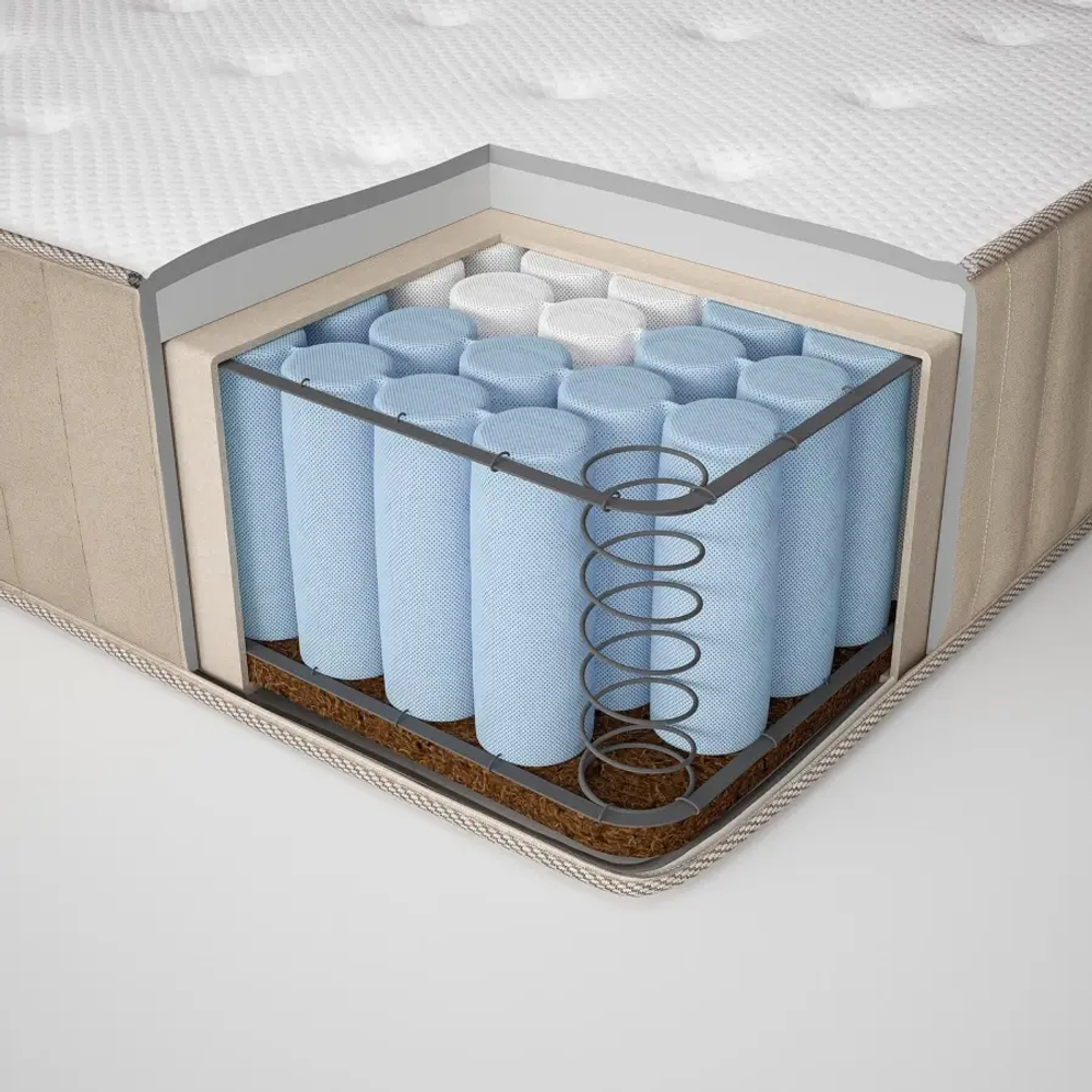 Матрас с пружинами карманного типа, жесткий / натуральный - IKEA VATNESTROM/VATNESTRÖM/ВАТНЕСТРЁМ ИКЕА, 180х200 см, белый/бежевый