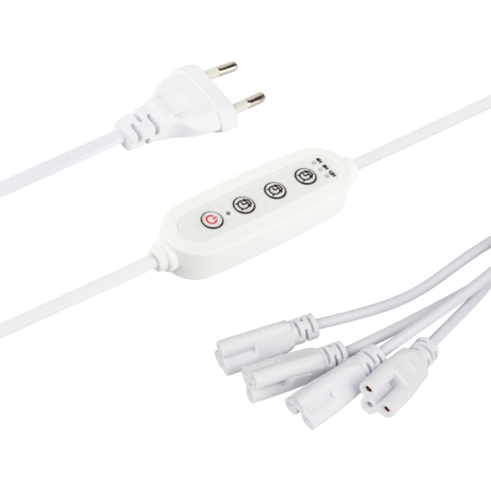 Разветвитель сетевой для линейных светильников ЭРА 4х IEC C5 3pin+timer на 4 точки с таймером 4, 8, 12H 2 м | Аксессуары для фито светильников