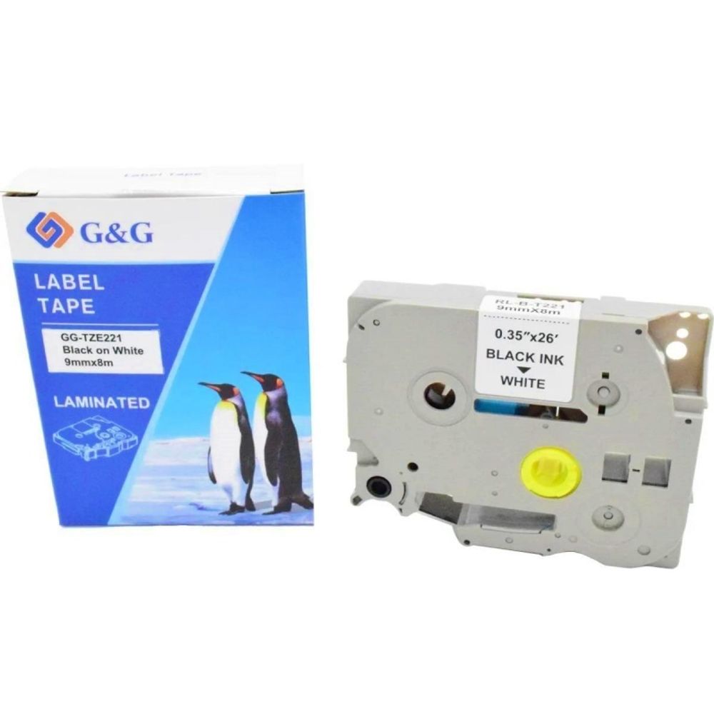 Картридж ленточный G&amp;G, аналог Brother TZE221 черный на белом 9х8