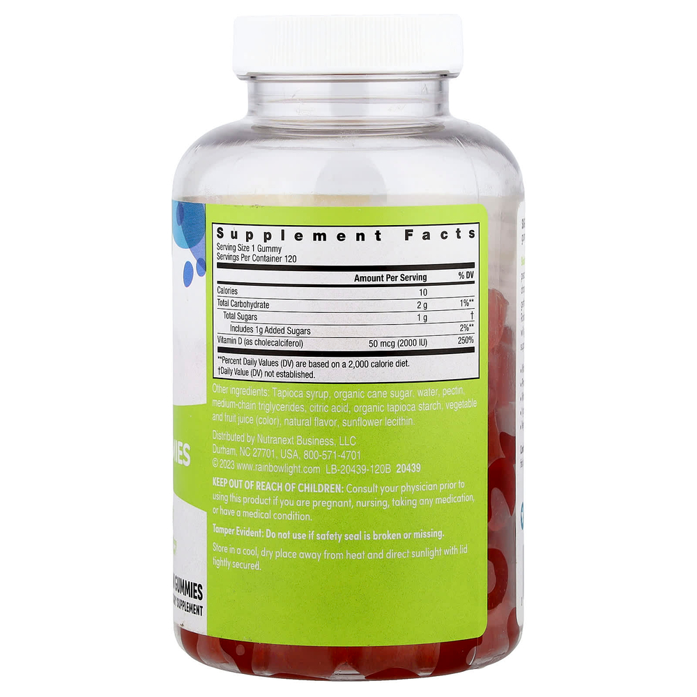 Rainbow Light, витамин D3, высокоэффективный, со вкусом персика, 2000 МЕ, 120 вегетарианских жевательных таблеток