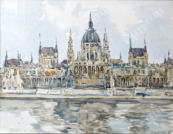 Раздрогин И.А.(1923–2018). Парламент Венгрии. Будапешт. Бумага, тушь, акварель. ВНР, 1975 г.