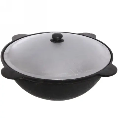 Казан чугунный 10 литров с крышкой с круглым дном