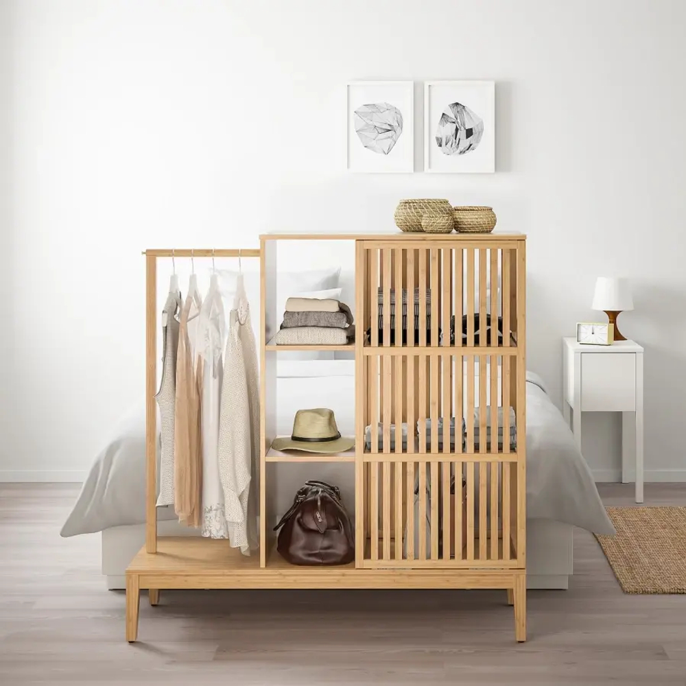 Открытый шкаф-купе с раздвижными дверями - IKEA NORDKISA/НОРДКИСА ИКЕА, 123х47х120 см, светло-коричневый
