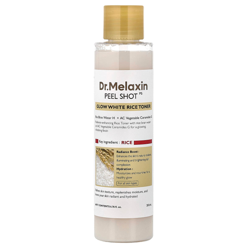 Dr.Melaxin, Peel Shot Glow, тоник с белым рисом, для всех типов кожи, 200 мл (6,76 жидк. унции)