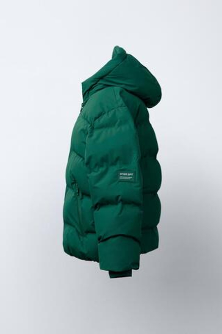 ZARA СТЕГАНАЯ КУРТКА С НАШИВКОЙ WATER REPELLENT, ЗЕЛЕНЫЙ