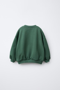 ZARA ТОЛСТОВКА С ТЕКСТОВЫМ ПРИНТОМ, ЗЕЛЕНЫЙ