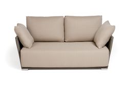 "Форли" диван 2-местный плетеный из роупа, каркас алюминий светло-серый (RAL7035) муар, роуп серо-коричневый 23мм, ткань Mossle бежевая