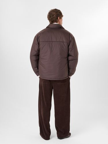 Шоколадный пуховик-рубашка на кнопках