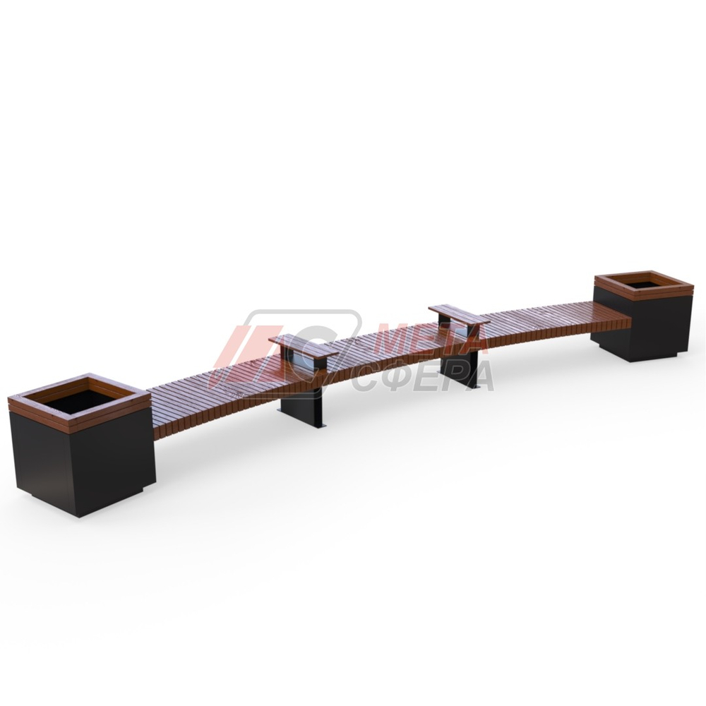 Лавка Rail Road 03 радиусная с 2-мя вазонами и подлокотниками