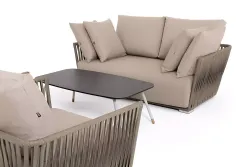 "Форли" лаунж-зона 4-местная плетеная из роупа (веревки), каркас алюминиевый светло-серый, роуп серо-коричневый