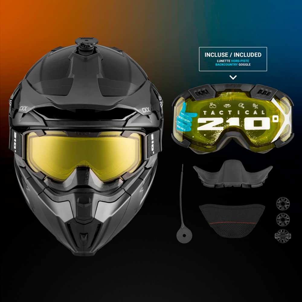 Шлем снегоходный бэккантри   TITAN SOLID с очками CKX 210° TACTICAL, черный