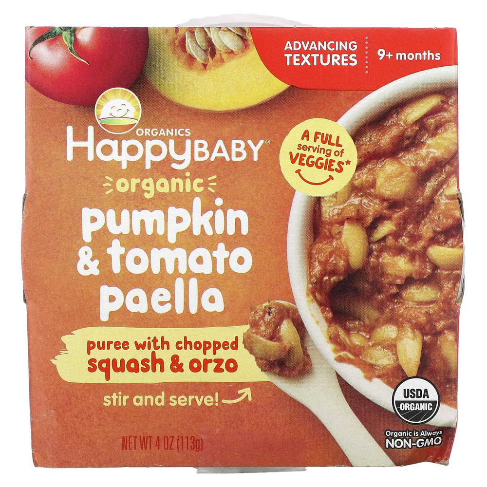 Happy Family Organics, Happy Baby®, органическая паэлья с тыквой и томатами, для детей от 9 месяцев, 113 г (4 унции)
