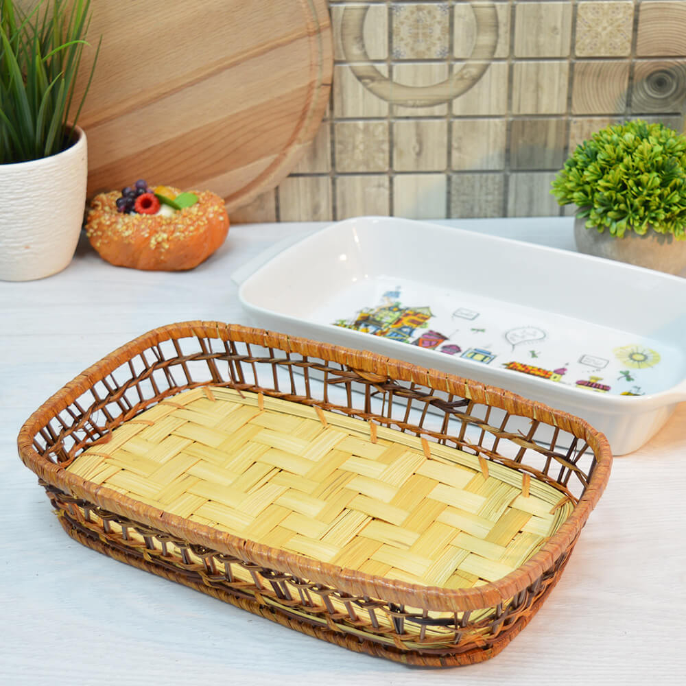 Форма для запекания 35,5*18*5см 1,5л прямоугольная, с ротанговой корзинкой