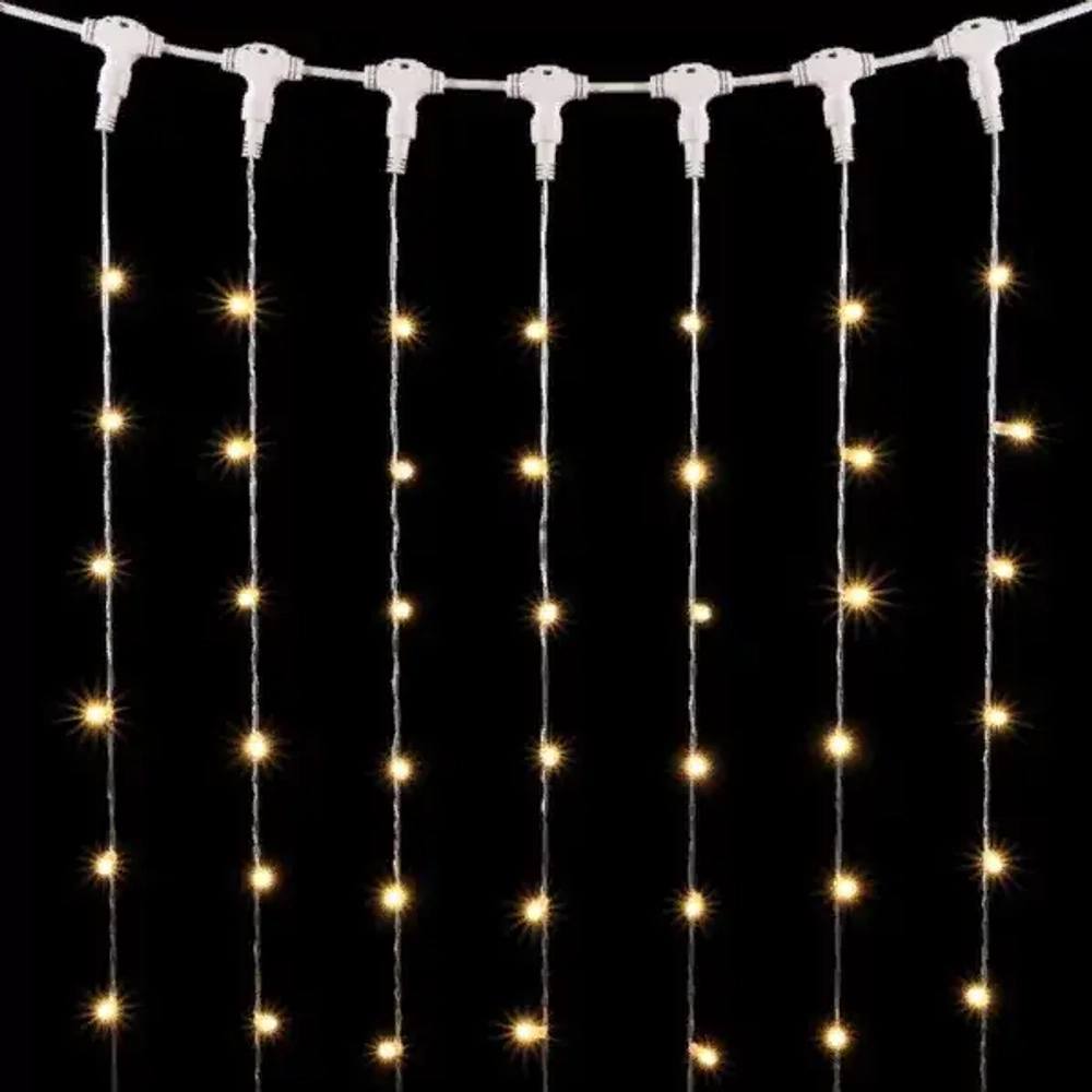 Светодиодный занавес с колпачком 1*6 м., 600 теплых белых LED ламп, прозрачный провод ПВХ, IP65, LTC (PCL601CAP-10-2WW)