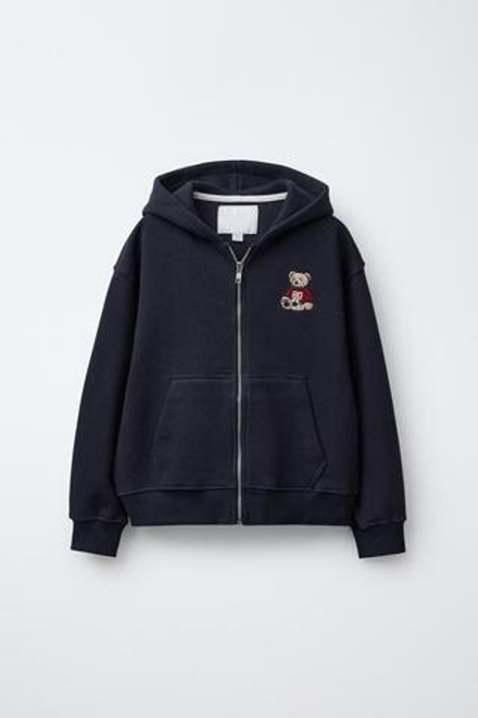 ZARA ТОЛСТОВКА НА МОЛНИИ С ВЫШИВКОЙ «МЕДВЕДЬ», СИНИЙ