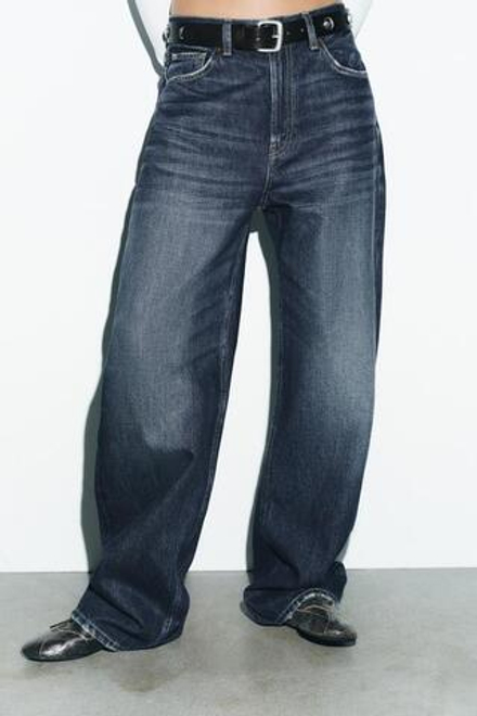 ZARA ДЖИНСЫ TRF STRAIGHT WIDE С ВЫСОКОЙ ПОСАДКОЙ, МОРСКОЙ СИНИЙ