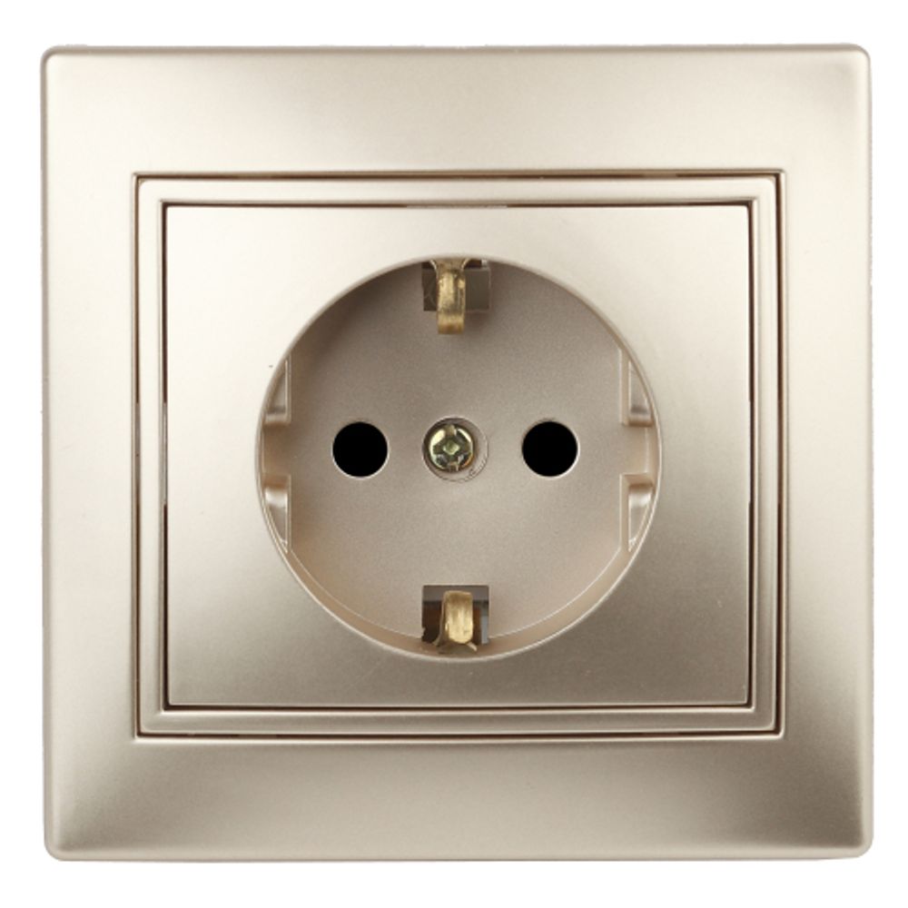 Розетка Intro Plano 1-202-04 с заземлением 2P+E Schuko 16А-250В IP20 СУ шампань | 