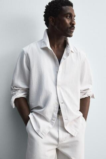 ZARA ЛЕГКАЯ ДЖИНСОВАЯ РУБАШКА LIMITED EDITION, ЖЕЛТОВАТО-БЕЛЫЙ