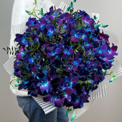 Букет из синих орхидей Космос в руках XXL. Букет 7424