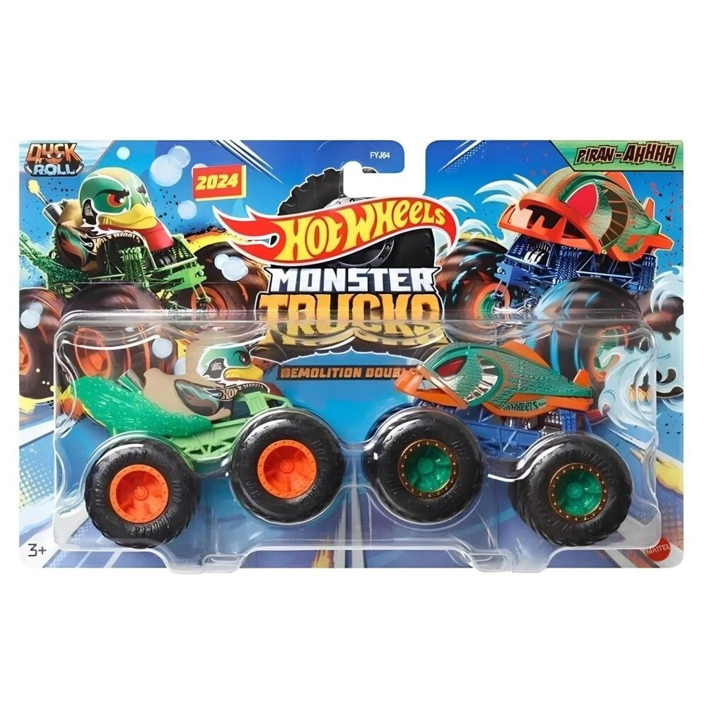 Hot Wheels - MONSTER TRUCKS Металлические транспортные средства Duck N&#39;Roll vs Piran-Ahhh 2-PAK HWN54 / артикул   FYJ64 HWN54  / GTIN 887961705430