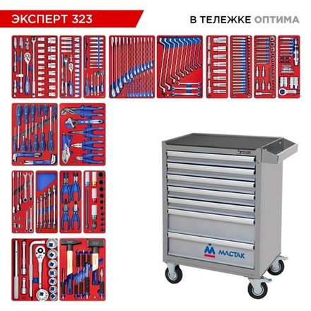 Цена на МАСТАК (52-07323G) Набор инструментов "ЭКСПЕРТ" в серой тележке, 323 предмета