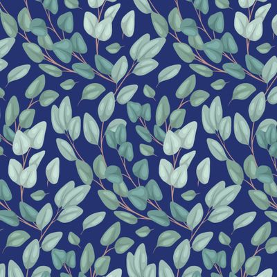 Узоры эвкалипта на синем фоне