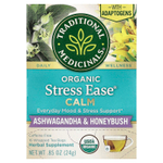 Traditional Medicinals, Organic Stress Ease® Calm, ашваганда и ханибуш, без кофеина, 16 чайных пакетиков в упаковке, 24 г (0,85 унции)
