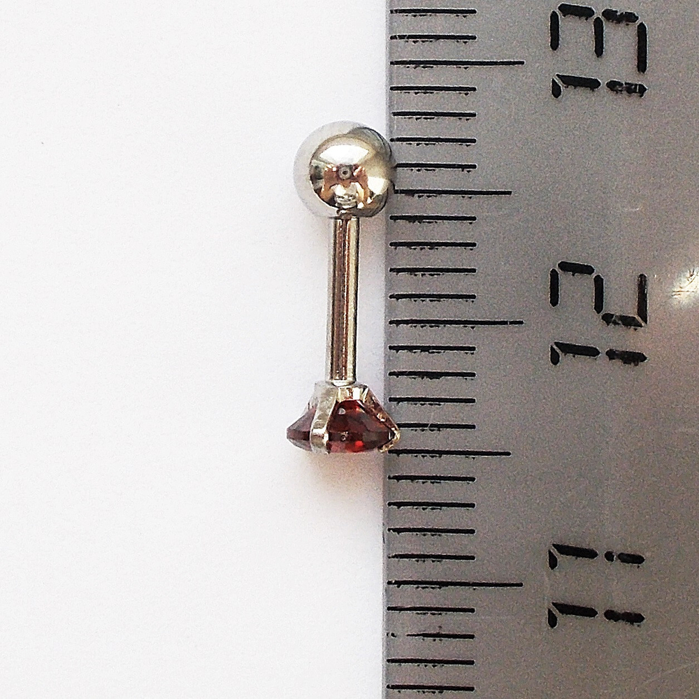 Микроштанга ( 6мм) для пирсинга уха с красным кристаллом 4мм. Медицинская сталь 1 шт
