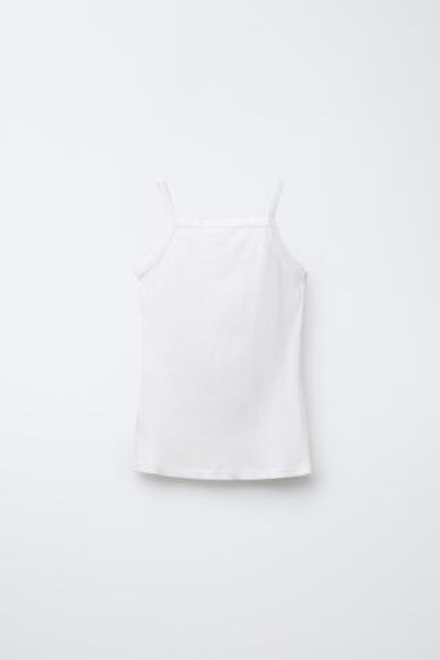 ZARA НАБОР ИЗ ДВУХ МАЕК НА БРЕТЕЛЯХ, ЖЕЛТОВАТО-БЕЛЫЙ