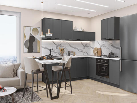Угловая модульная кухня Фрейм-03 Stormy Silk - Graphite 2140*2200/2000*600