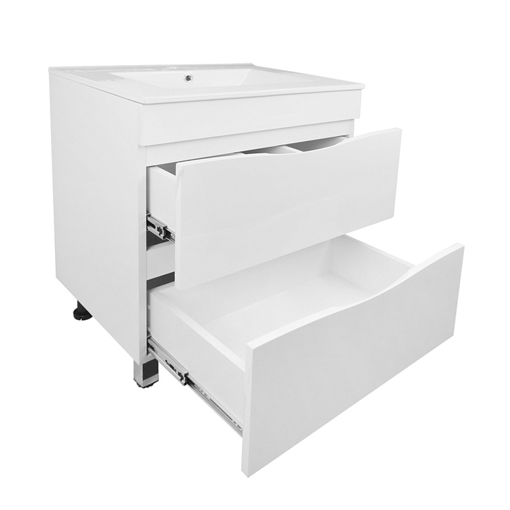 Комплект Тумба Loranto Santorini 60 610х460х810 напольная, с раковиной Leon, Белый Глянец (CS00086972)