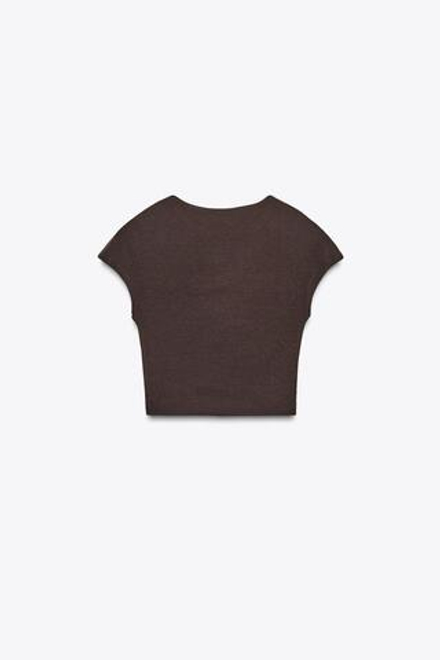 ZARA УКОРОЧЕННАЯ ФУТБОЛКА ИЗ ХЛОПКА И МОДАЛА, КОРИЧНЕВЫЙ