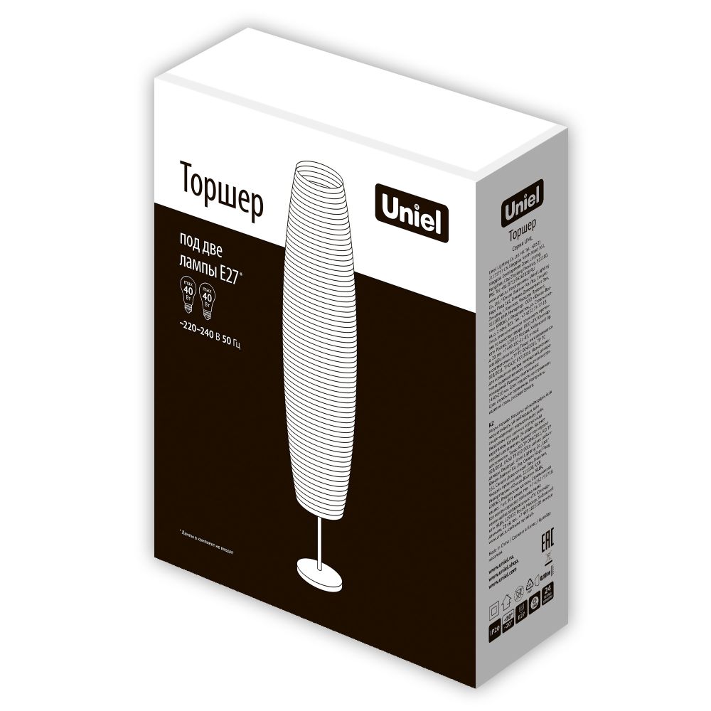 UML-T410 2хE27 WHITE Торшер напольный под две лампы Е27. 2х60W. Механический выключатель. Белый. ТМ Uniel