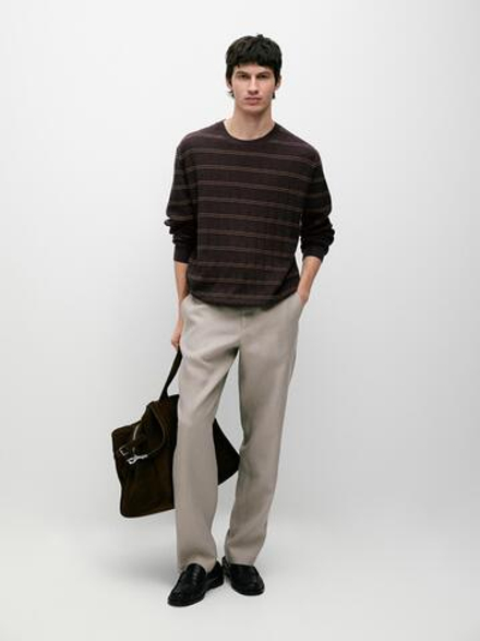 Massimo Dutti Зауженные льняные брюки, бежевый