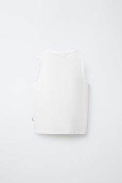 ZARA ОДНОТОННАЯ ФУТБОЛКА БЕЗ РУКАВОВ С НАШИВКОЙ, БЕЛЫЙ