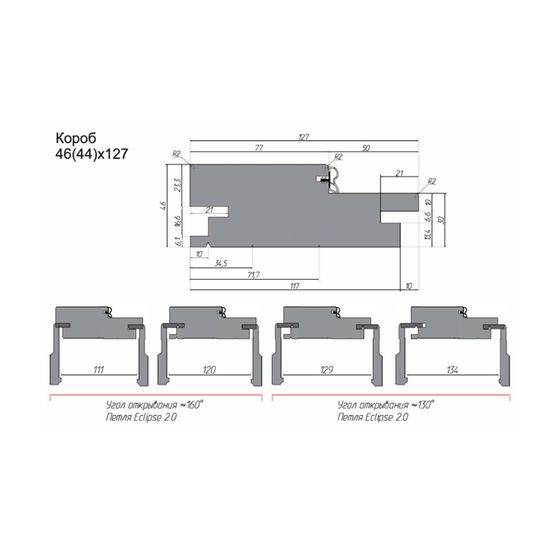 Комплект дверной коробки телескопический Profil Doors 46x127 мм к серии PA