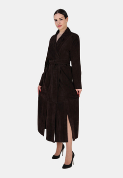 Кожаный плащ длинный, пальто длинное замшевое