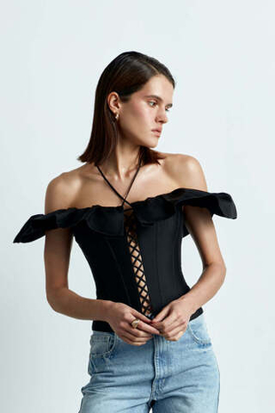 Tоп корсетного типа из тафты со шнуровкой и рюшем