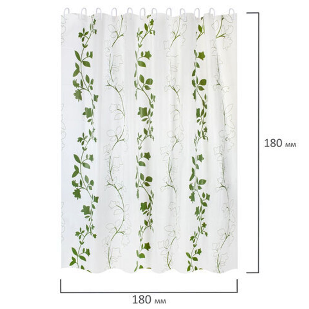 Шторка для ванной PEVA, 180х180 см, кольца в комплекте, 3 дизайна ассорти,растения, PRIMILA, 700076