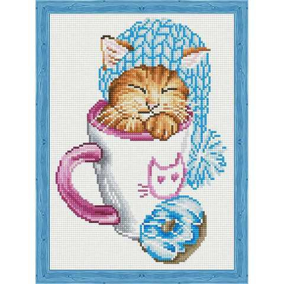Алмазная вышивка мозаика «Спящий Котёнок с Пончиком» QS201013