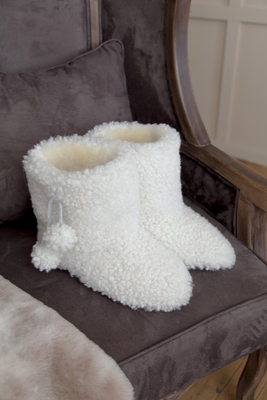 Сапожки женские домашние из овчины "Тедди", белые