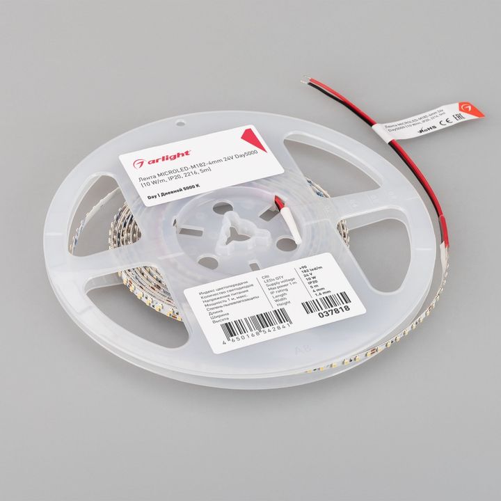 Светодиодная лента Arlight 10W/m 182LED/m 2216SMD дневной белый 5M MICROLED-M182-4mm 24V Day5000 037818