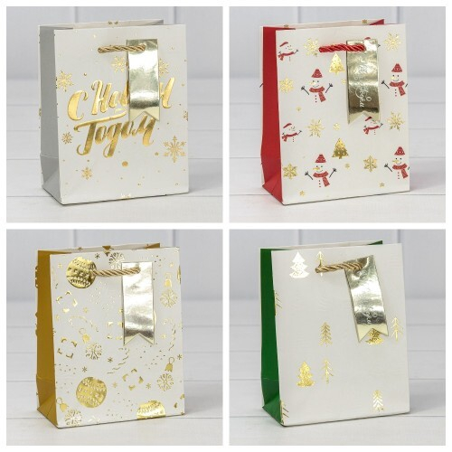 Пакет подарочный 12 х 15 х 6.7 см Набор 4 шт "Новый год" с тиснением (Белый)