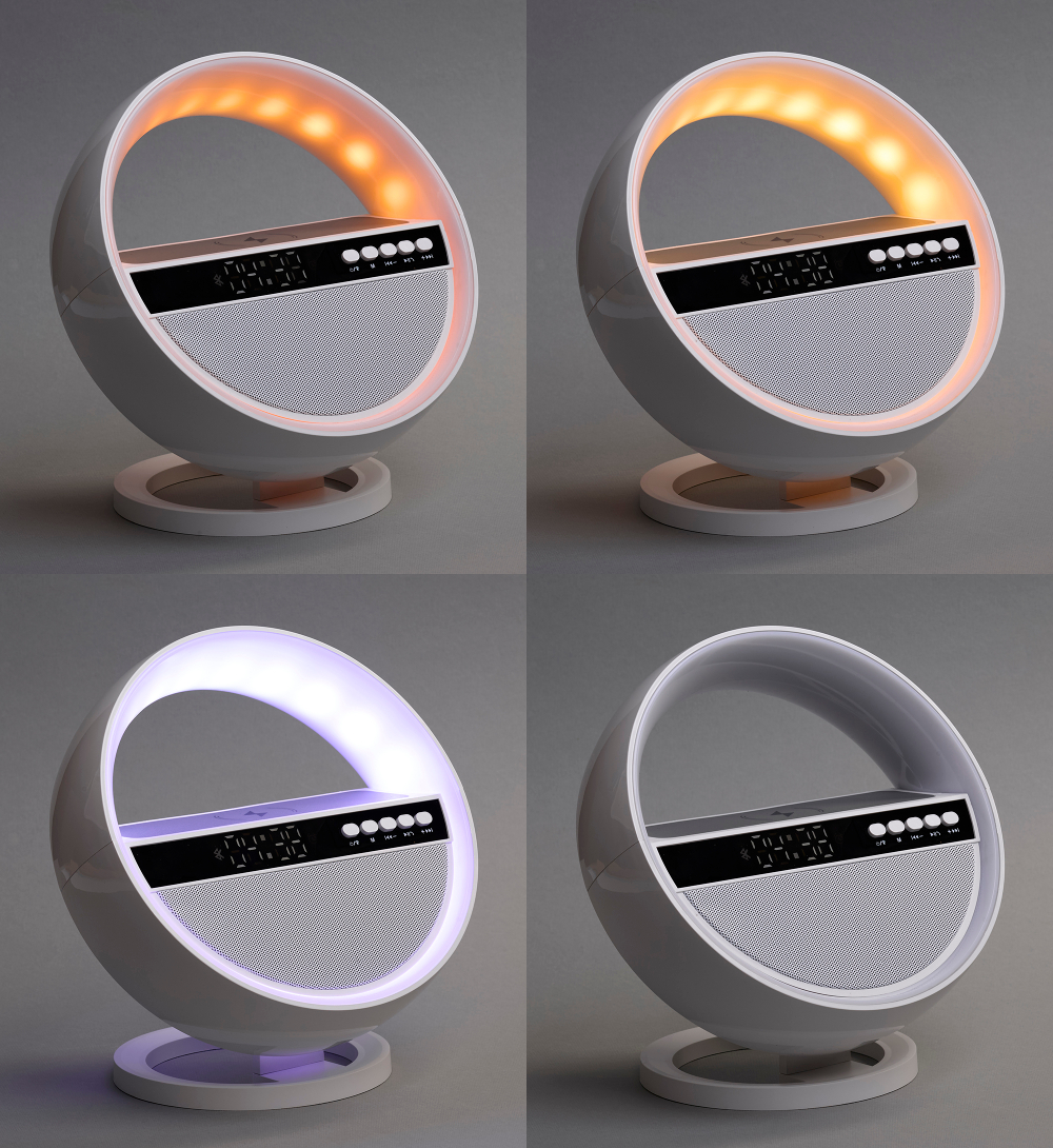 Bluetooth колонка "Smart Orb" 5Вт с беспроводным (15W) ЗУ, лампой, часами, FM радио, цвет белый