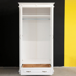 Шкаф для одежды распашной белый Харви двухдверный деревянный с ящиком, со штангой и полкой, шкаф для вещей в прихожую и спальню с филенкой в викторианском стиле из массива сосны