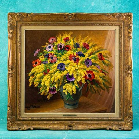Винтаж: Картина «Букет Садовых Цветов»