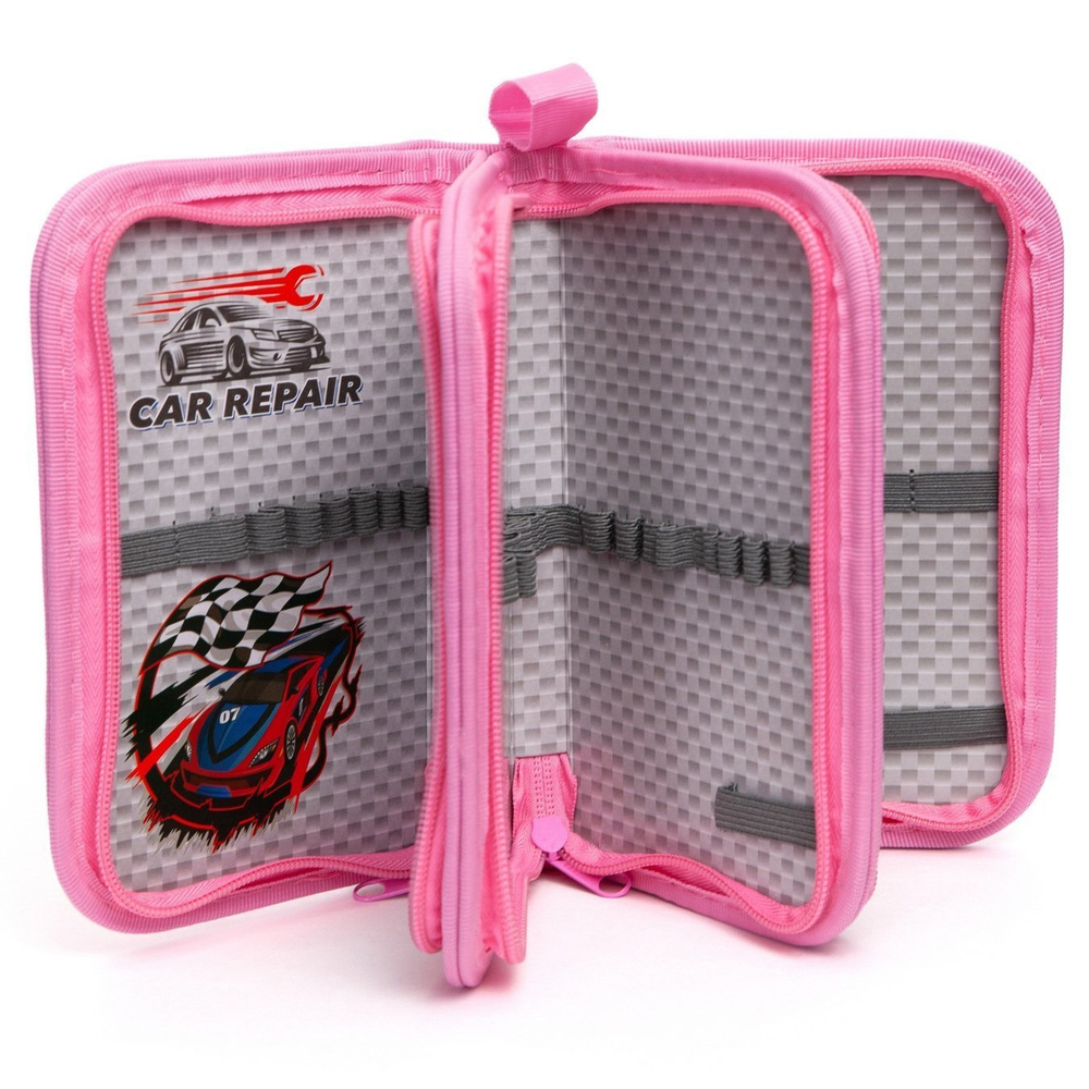 Пенал 3 отделения Alingar, искусственный мех, молния, 120 х 190 мм, "Fur roses", микс (розовый, голубой, фиолетовый, св-розовый)