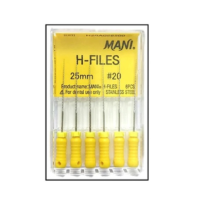 H-Files №20 (25мм) Mani Аш-Файлы (6шт.) Мани, корневой бурав ручной, эндодонтический