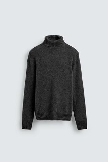 ZARA СВИТЕР С ВЫСОКИМ ВОРОТНИКОМ ИЗ СМЕСОВОЙ ШЕРСТИ, СЕРЫЙ МЕЛАНЖ